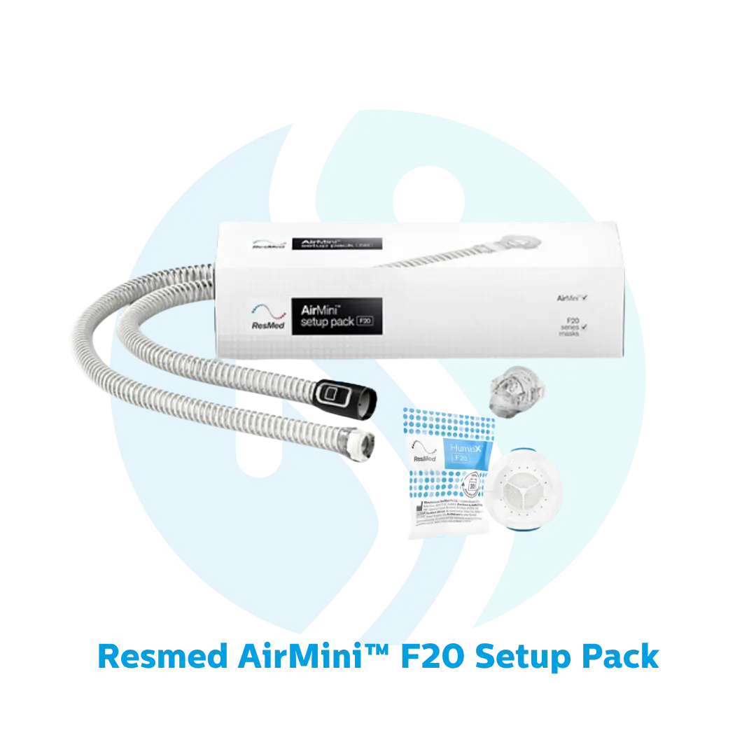 Pack CPAP Resmed AirMini + Setup Pack Mascarilla Oronasal F20 Pack CPAP Resmed AirMini + Setup Pack Mascarilla Oronasal F20
